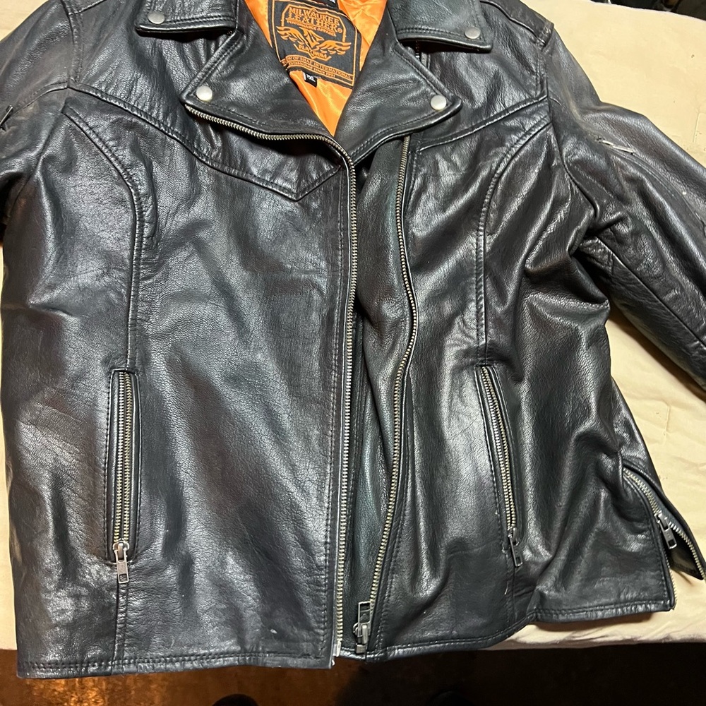 Source Unknown Dark Leather Jacket With Vibrant L… - image 2